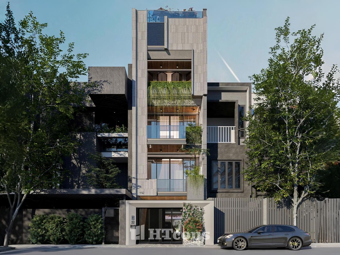 MẪU NHÀ PHỐ 5 TẦNG 1 TUM VỚI HỒ BƠI TRÊN CAO