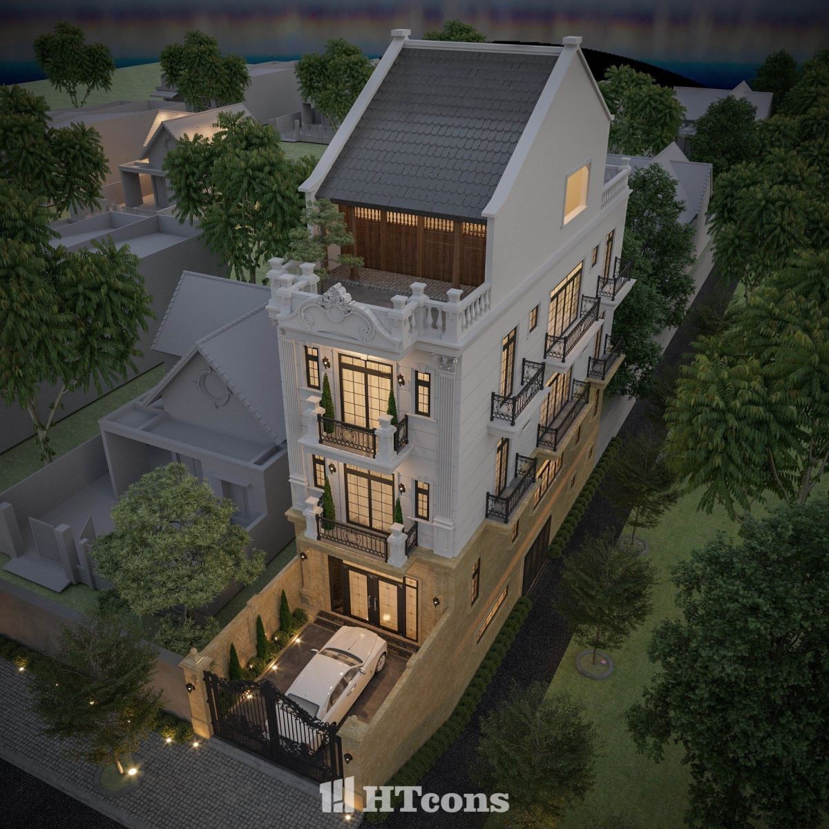 nhà phố tân cổ 4 tầng