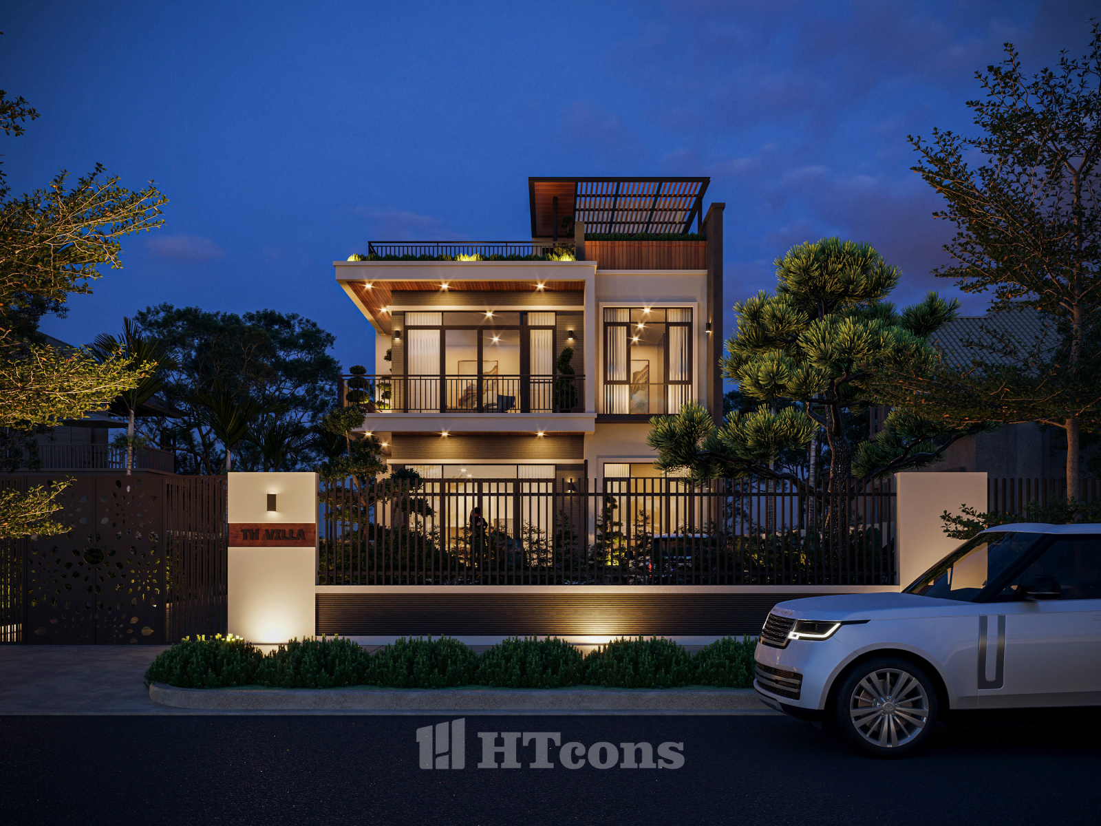 biệt thự hiện đại 2 tầng 1 tum mẫu 3 4