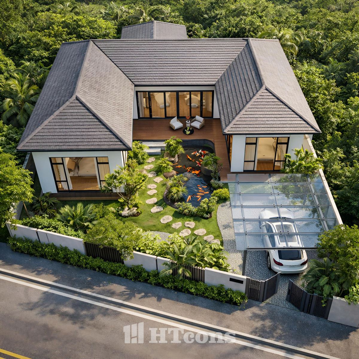 Biệt thự được thiết kế theo kiến trúc mái Nhật hiện đại 