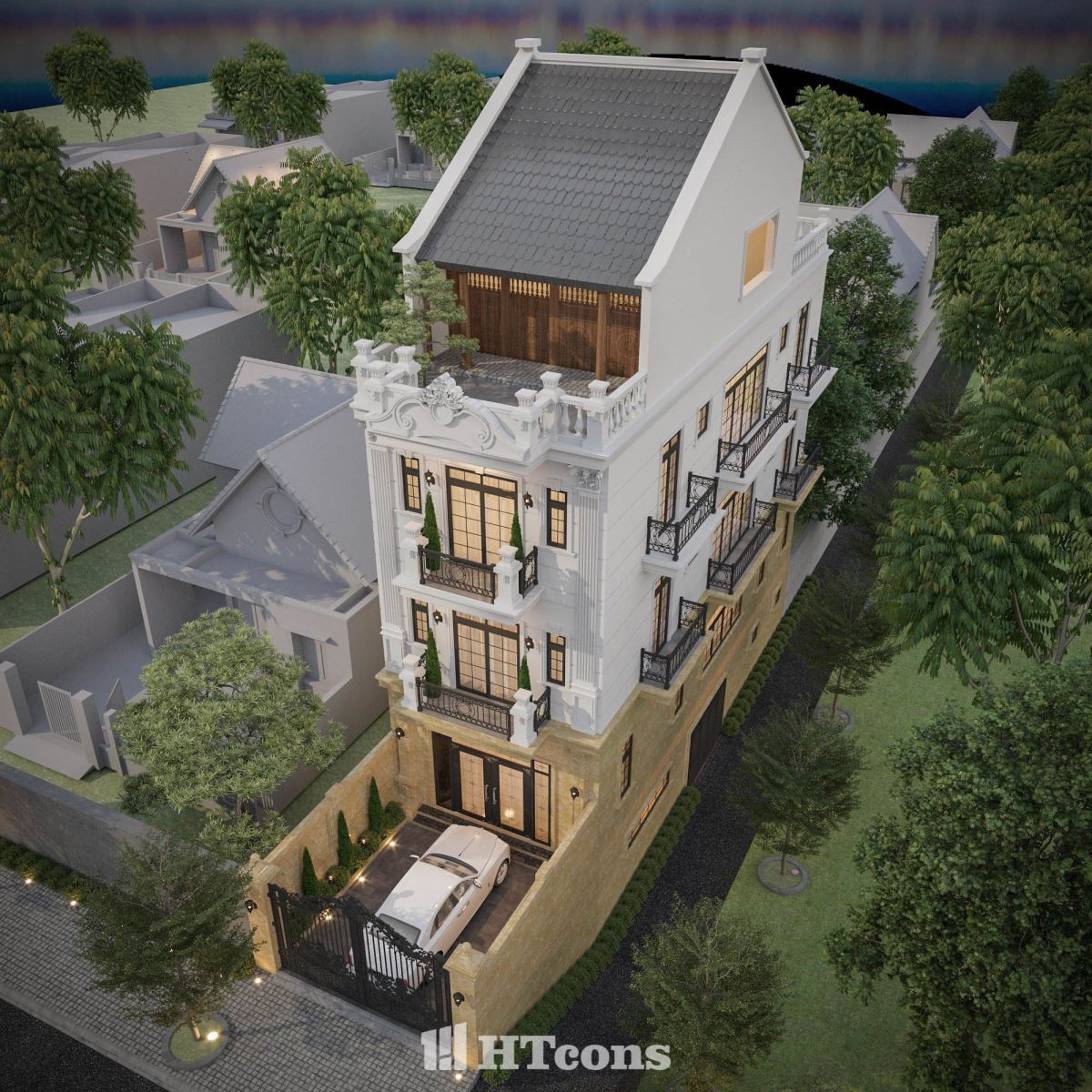 nhà phố tân cổ 4 tầng