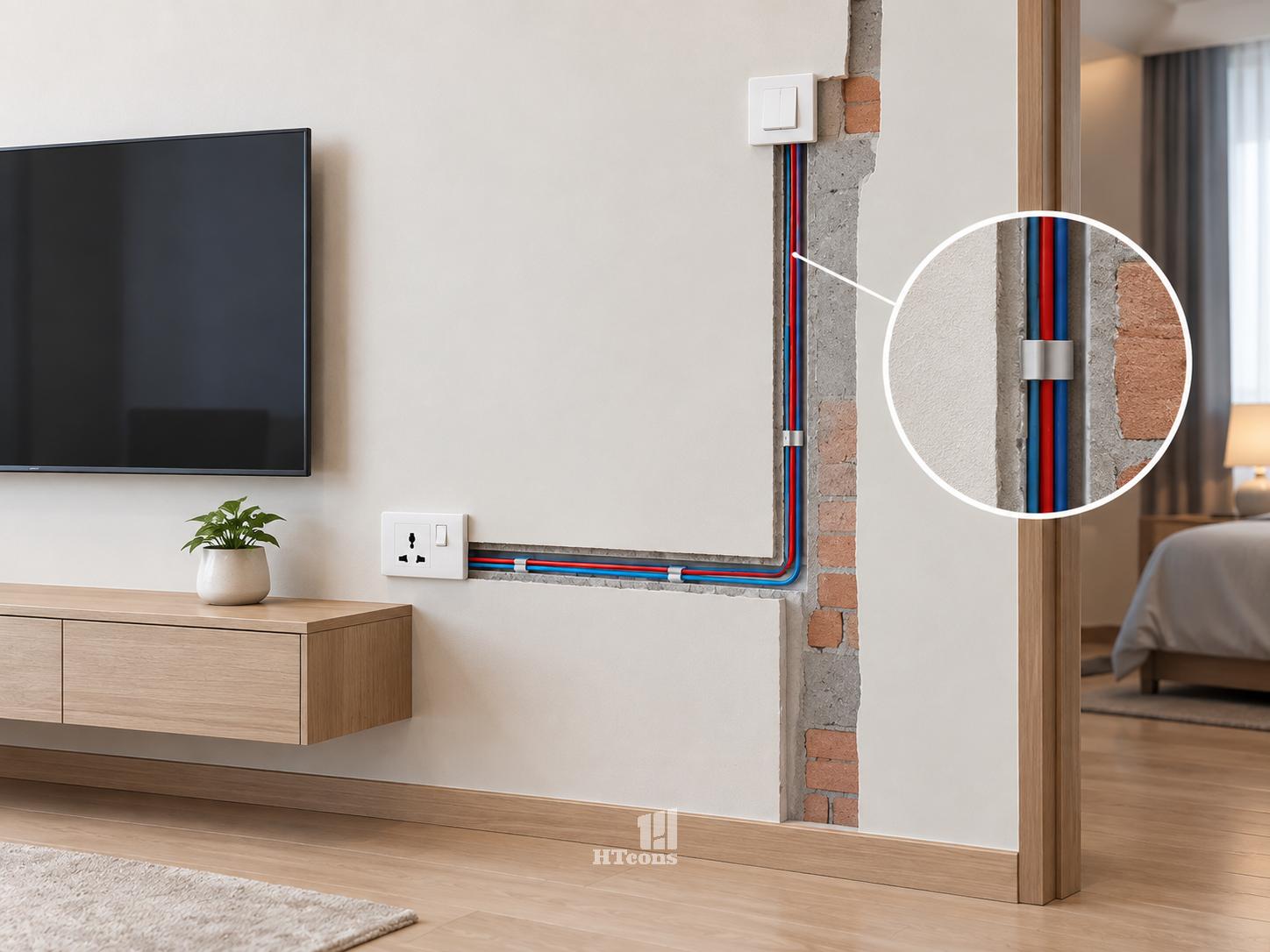 Đi dây âm tường có tổ chức giúp gia tăng tính thẩm mỹ và thuận tiện trong việc sửa chữa sau này