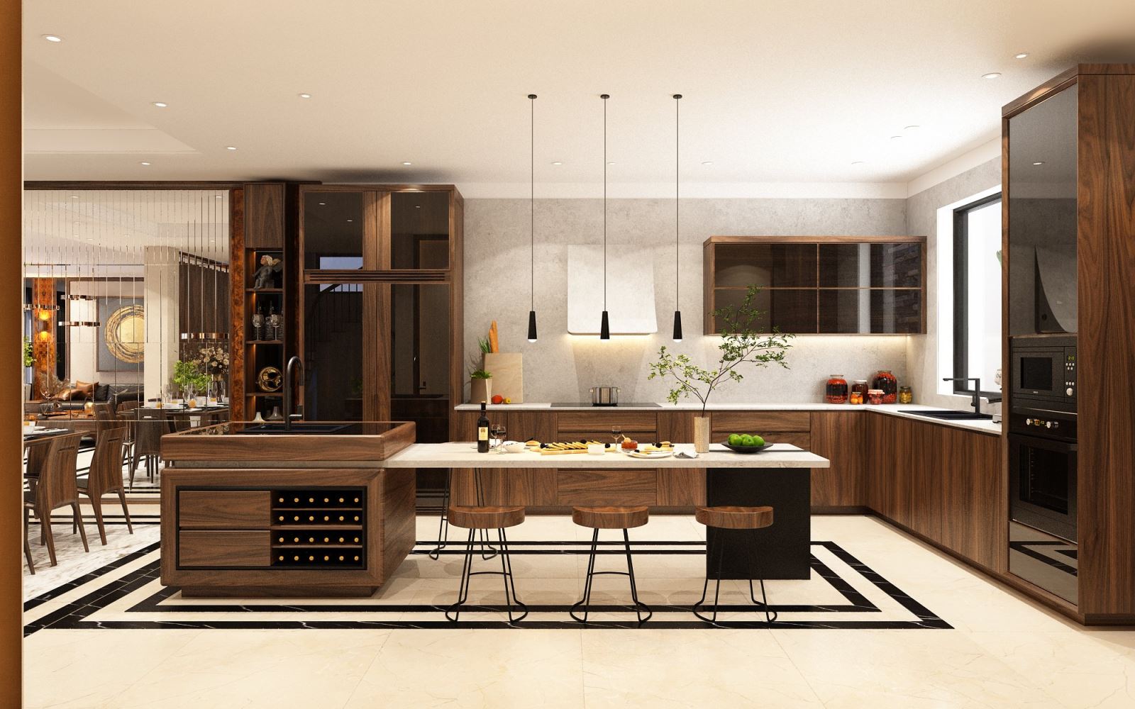 họa tiết vân gỗ cho phòng bếp