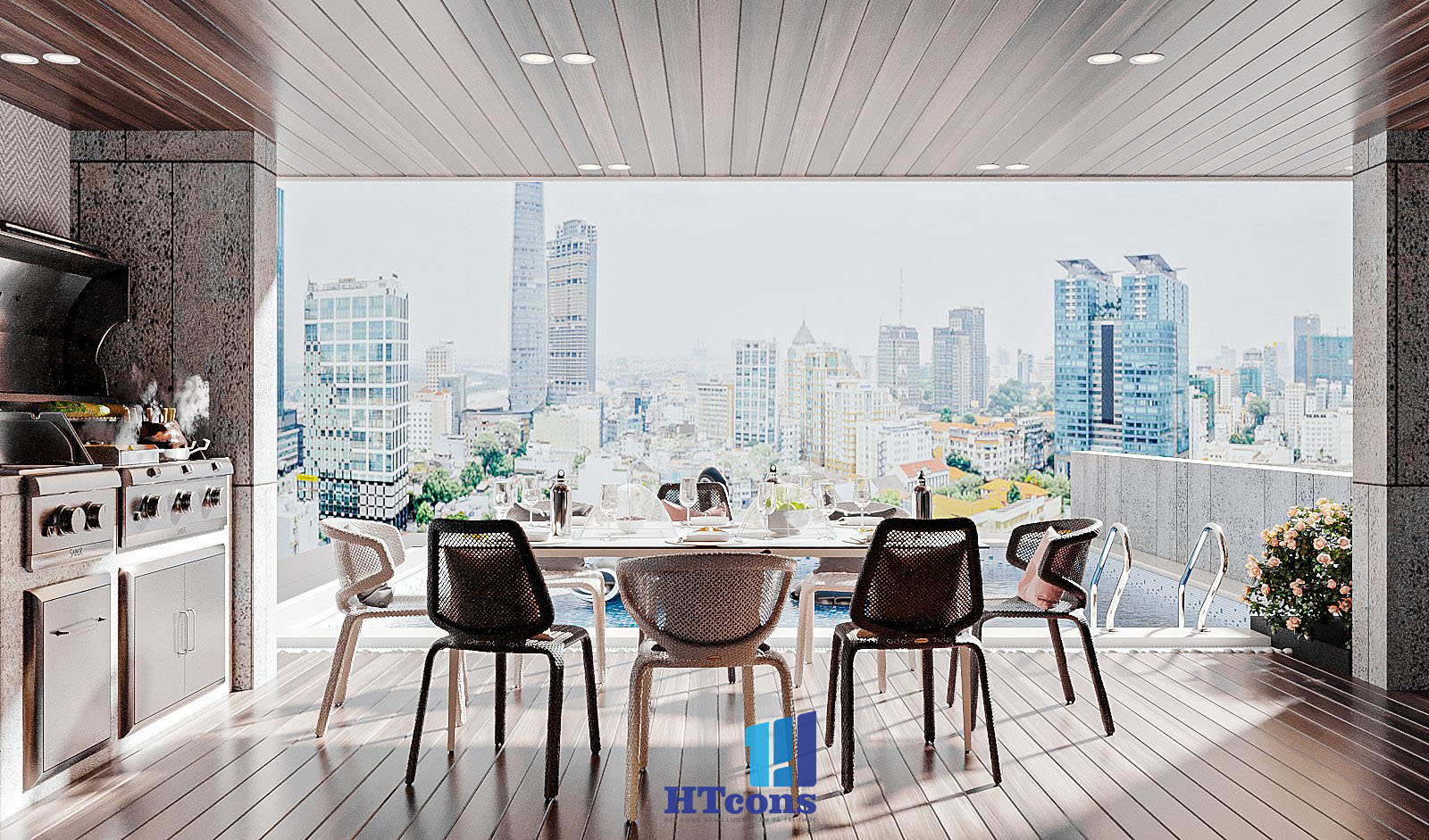 Thiết kế vu vực bể bơi sân thượng - Mẫu 1-4