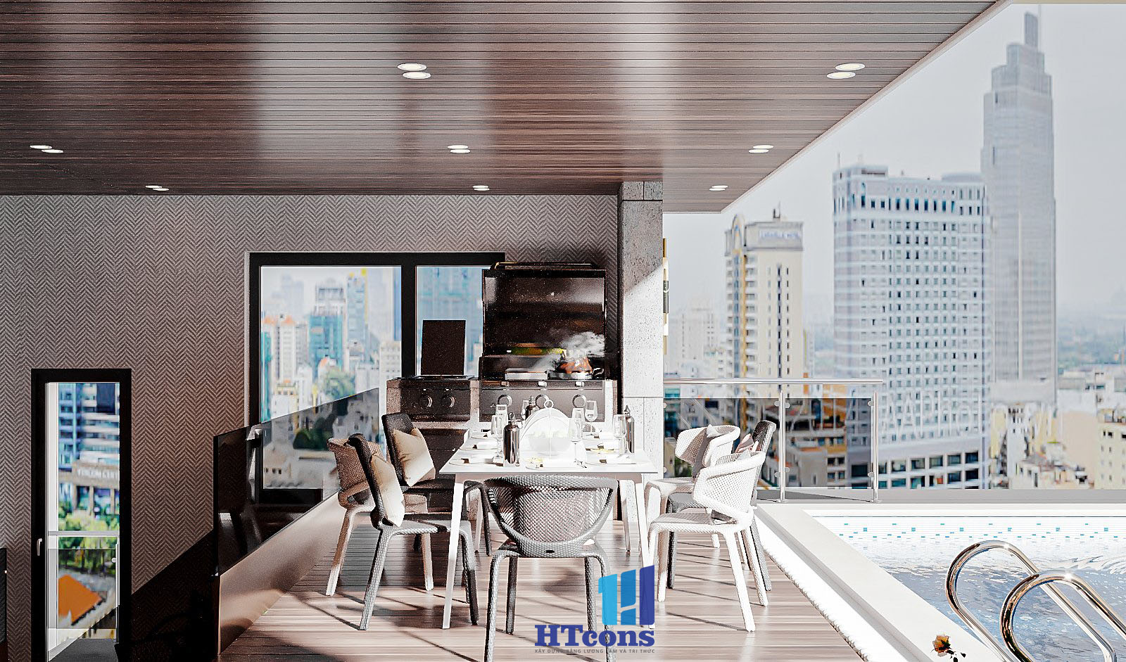 Thiết kế vu vực bể bơi sân thượng - Mẫu 1-5