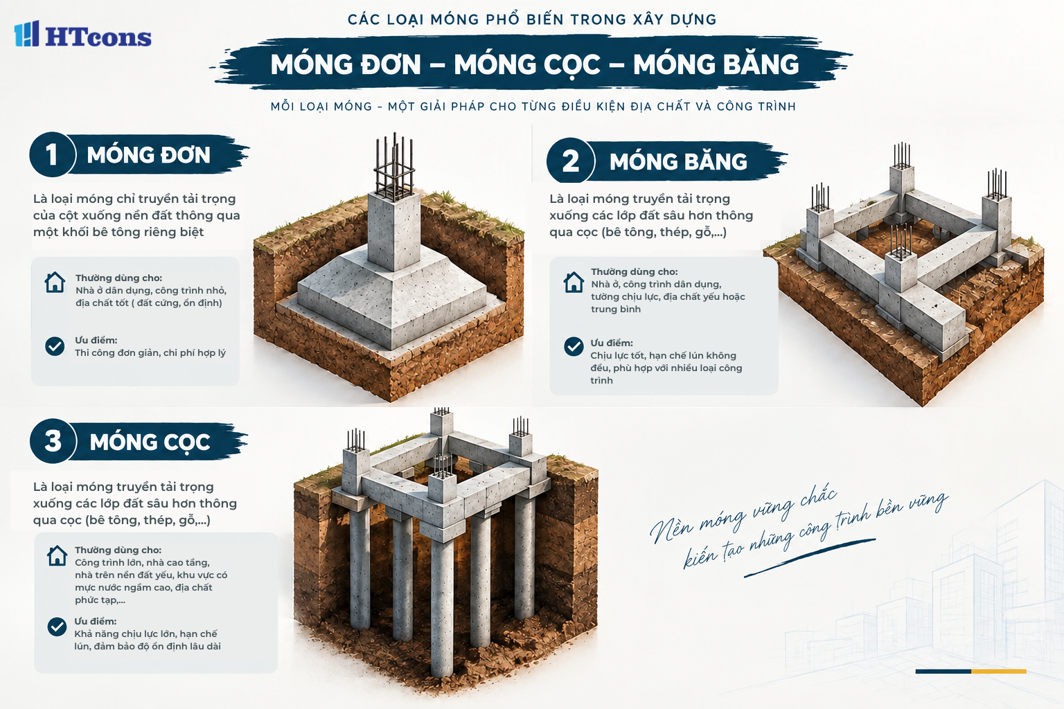 Mỗi loại móng sẽ có những ưu điểm khác nhau.