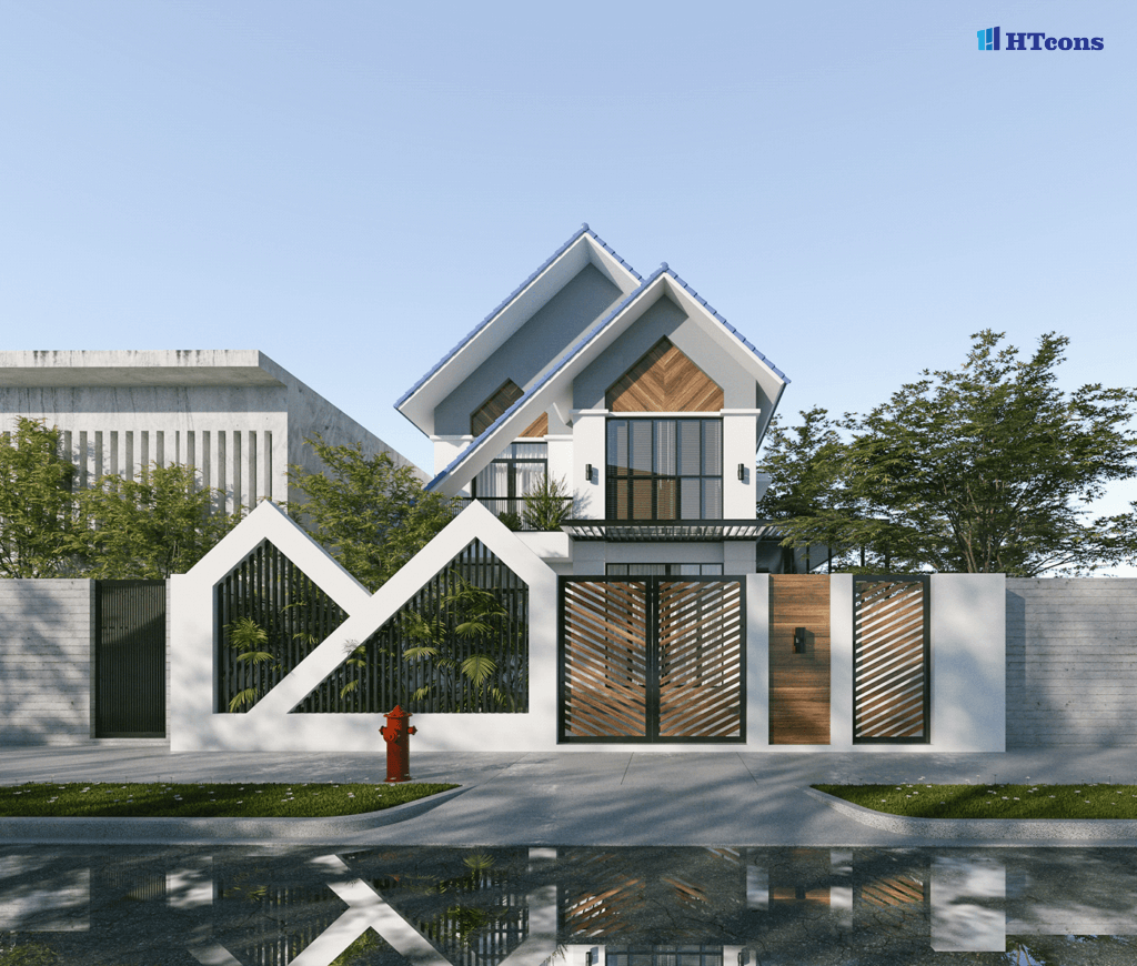 Kiến trúc mái thái lệch nổi bật của căn nhà 2 tầng 500 triệu