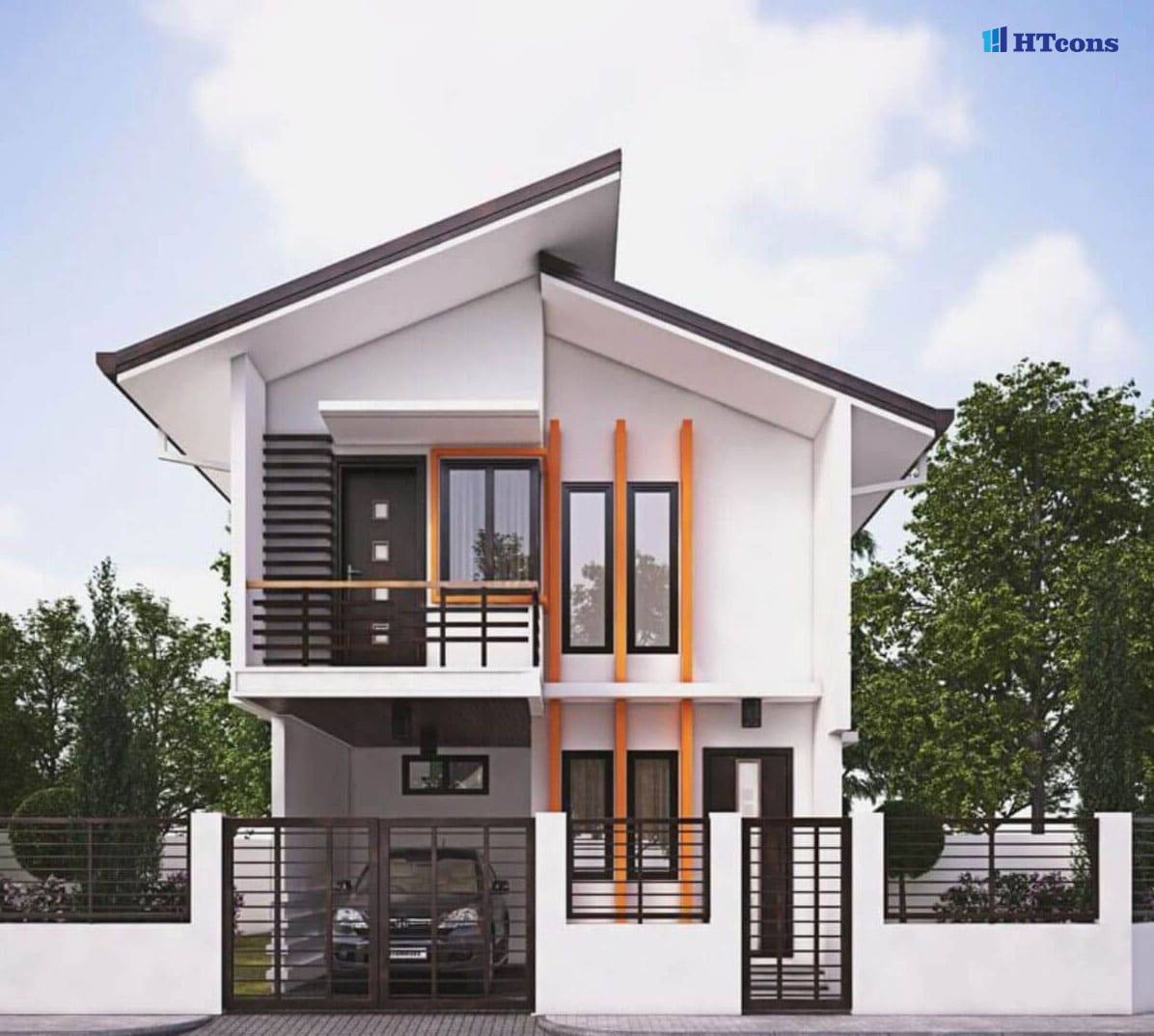Nhà 2 tầng mái thái lệch 500 triệu được phối các gam màu đơn giản mà vẫn nổi bật