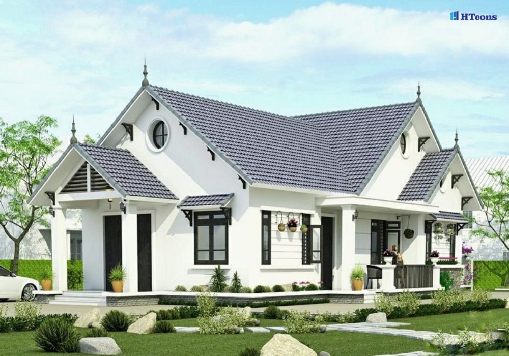 Mẫu nhà cấp 4 mái Thái 3 phòng ngủ có sân vườn