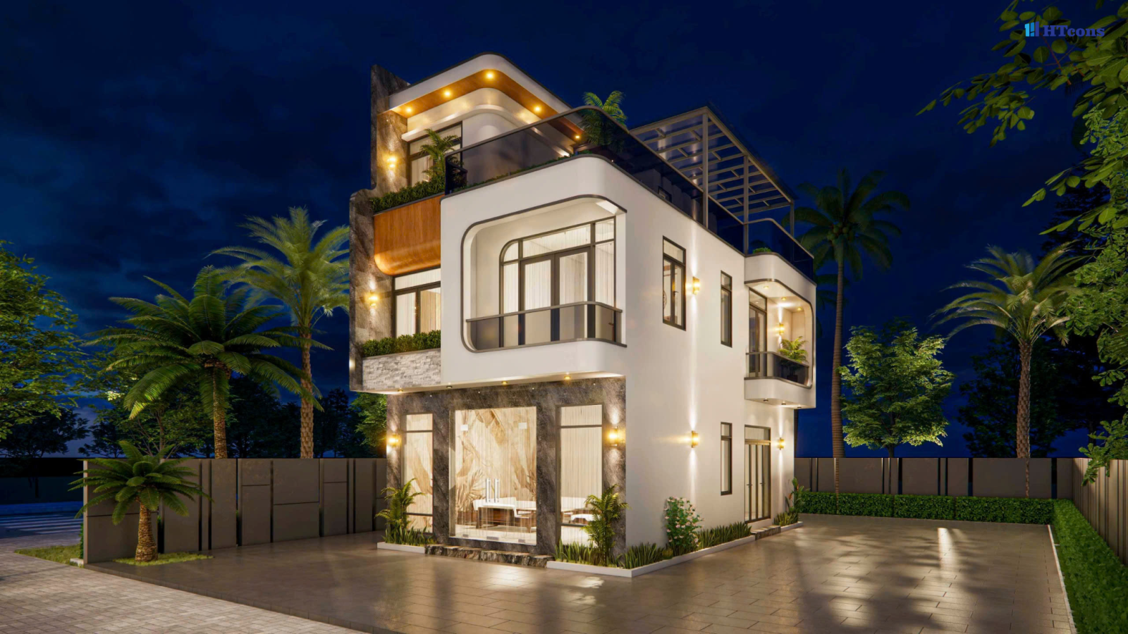 Nhà phố phong cách hiện đại 2 tầng 1 tum đầy đủ công năng