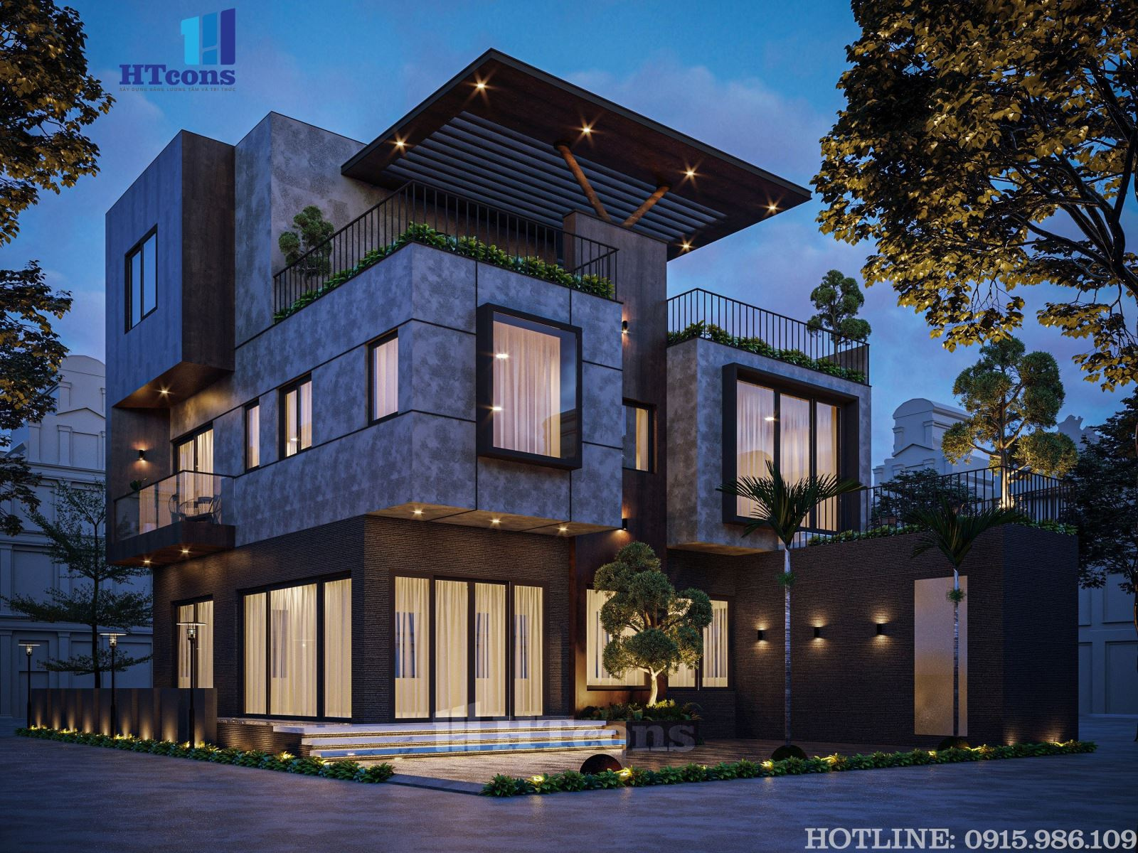 Mẫu biệt thự 3 tầng phong cách hiện đại