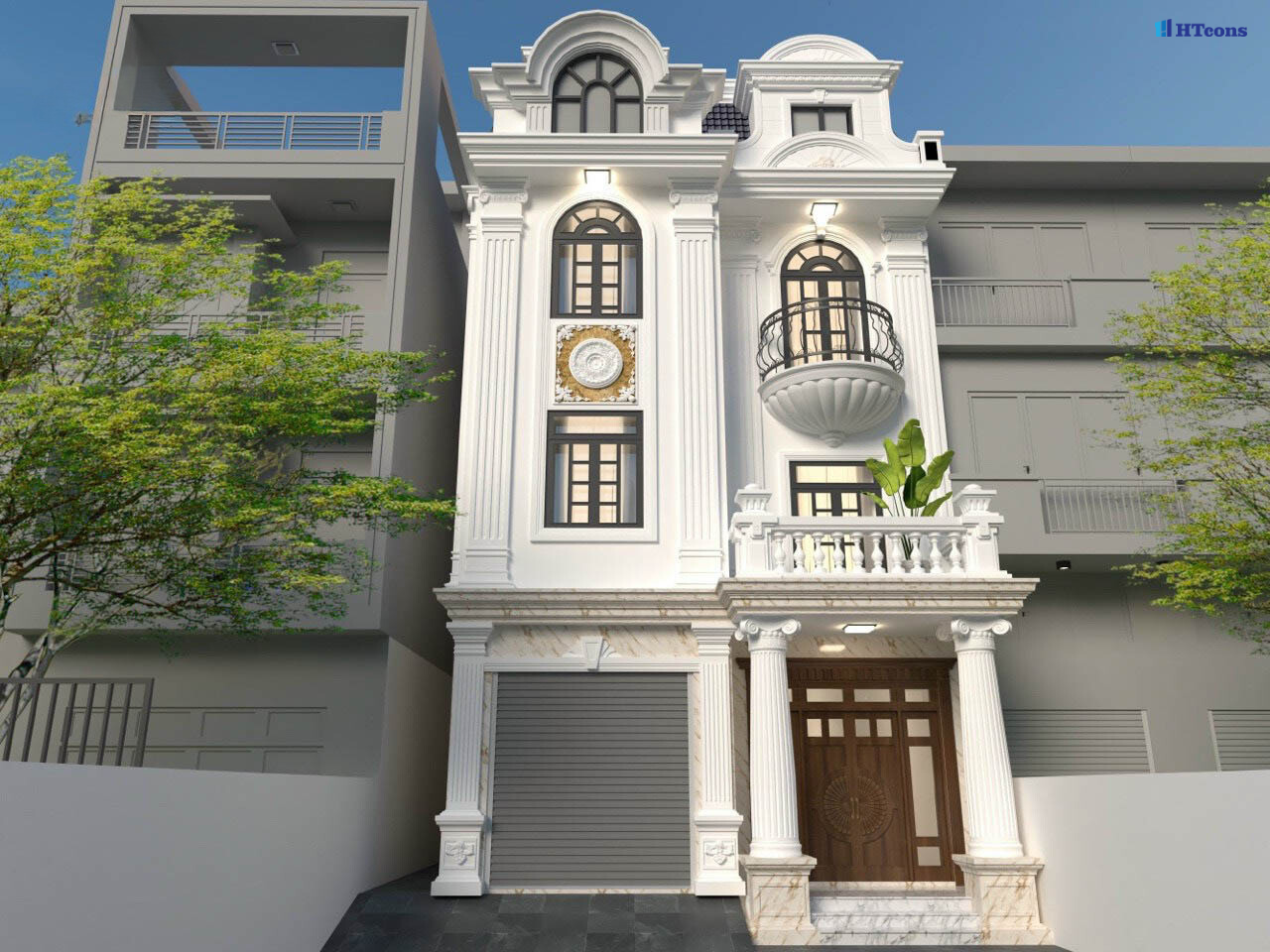 Mẫu nhà tân cổ với mặt tiền hút mắt