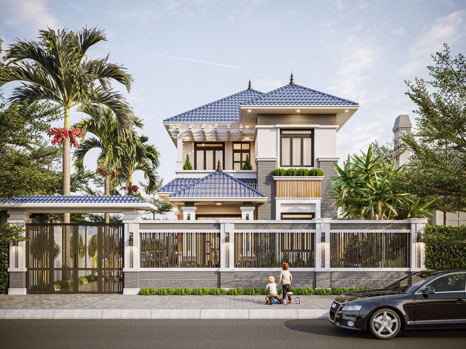 Nhà vườn 2 tầng mái Nhật