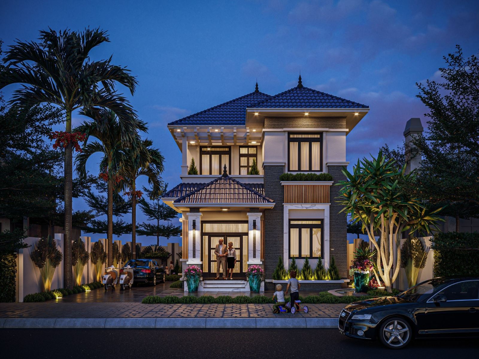 Nhà vườn 2 tầng mái Nhật