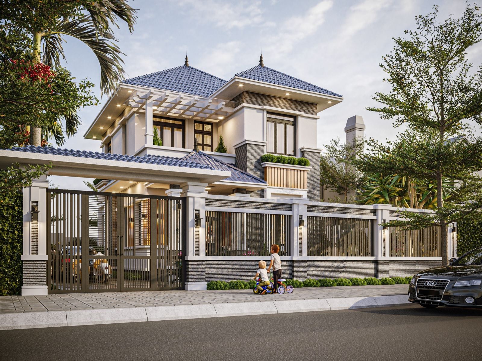 Nhà vườn 2 tầng mái Nhật