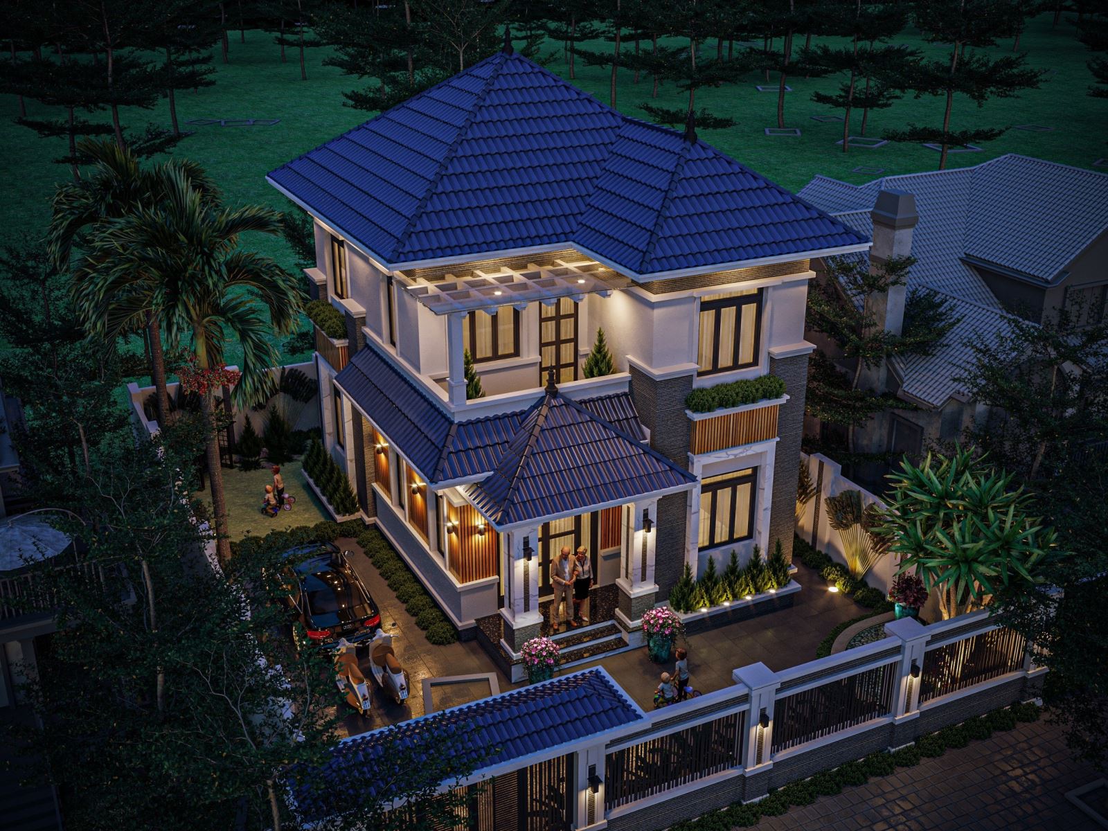 Nhà vườn 2 tầng mái Nhật