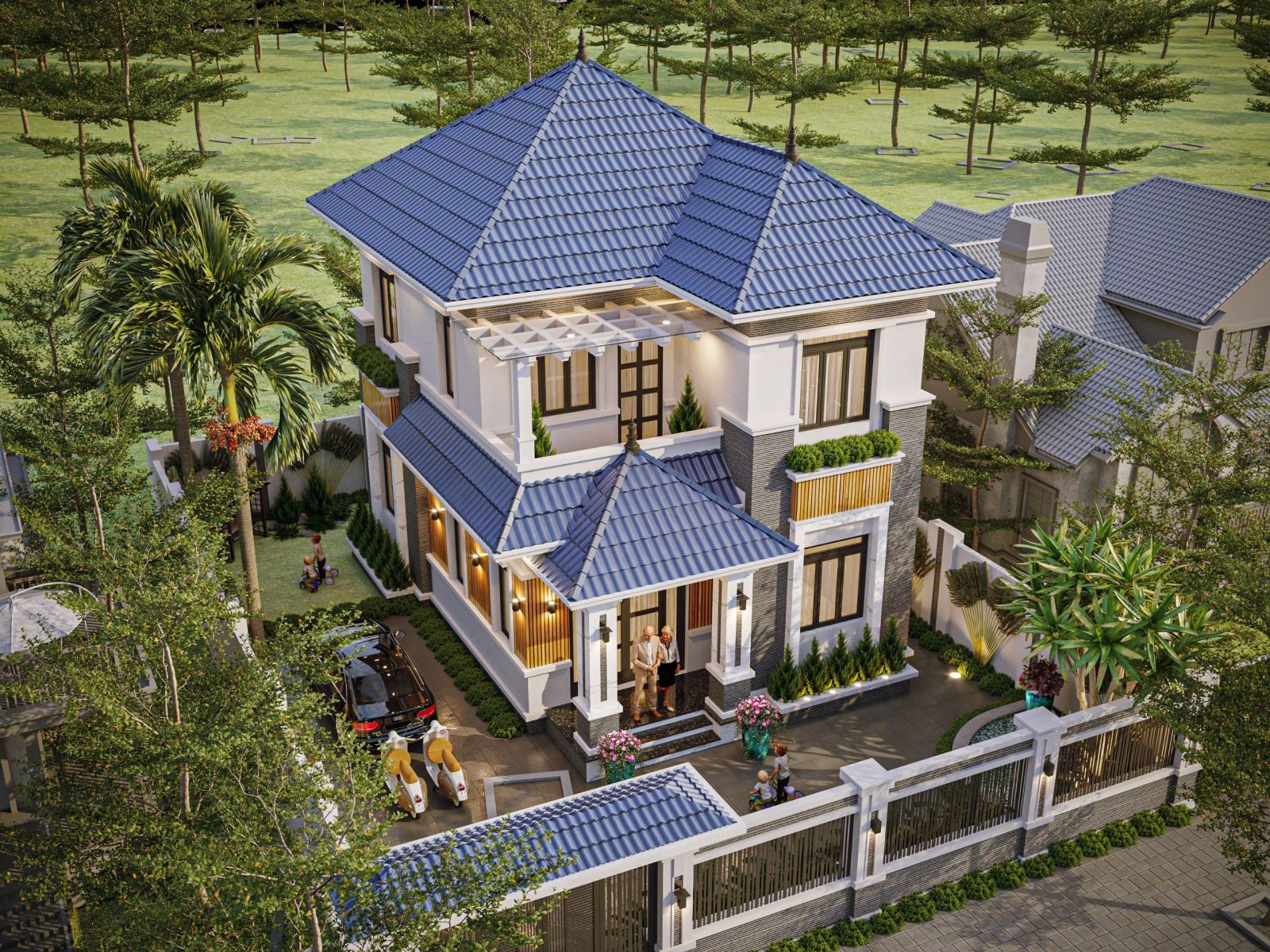 Nhà vườn 2 tầng mái Nhật
